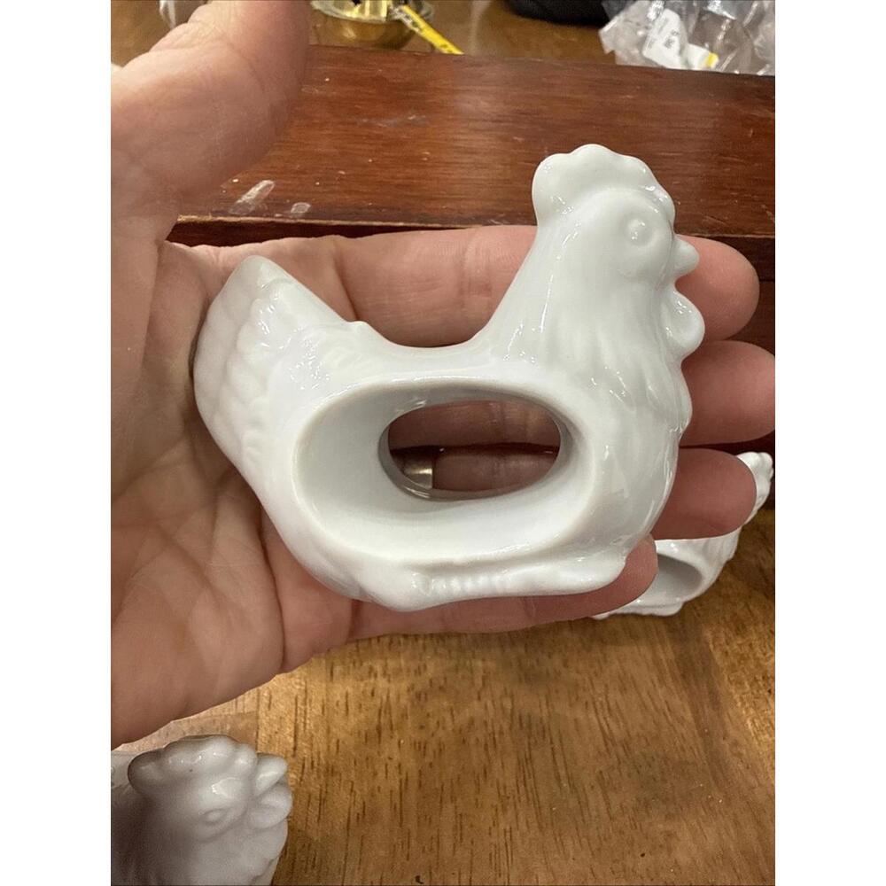 6 Vintage Japan Made Porcelain White Hen Napkin Rings Country Farm Cottage - Picture 3 of 6